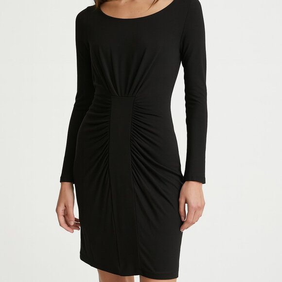 Zara black stretchy Jersey Knit rucched midi dress Minamalist Career Size Med - Picture 1 of 7